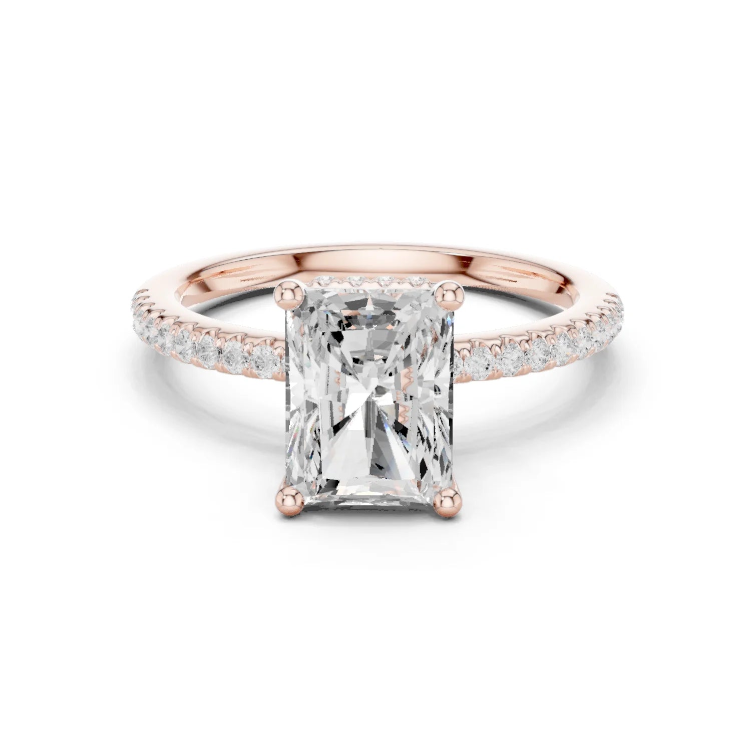 Hidden Halo Radiant Cut Diamond Engagement Ring With Pave Band
