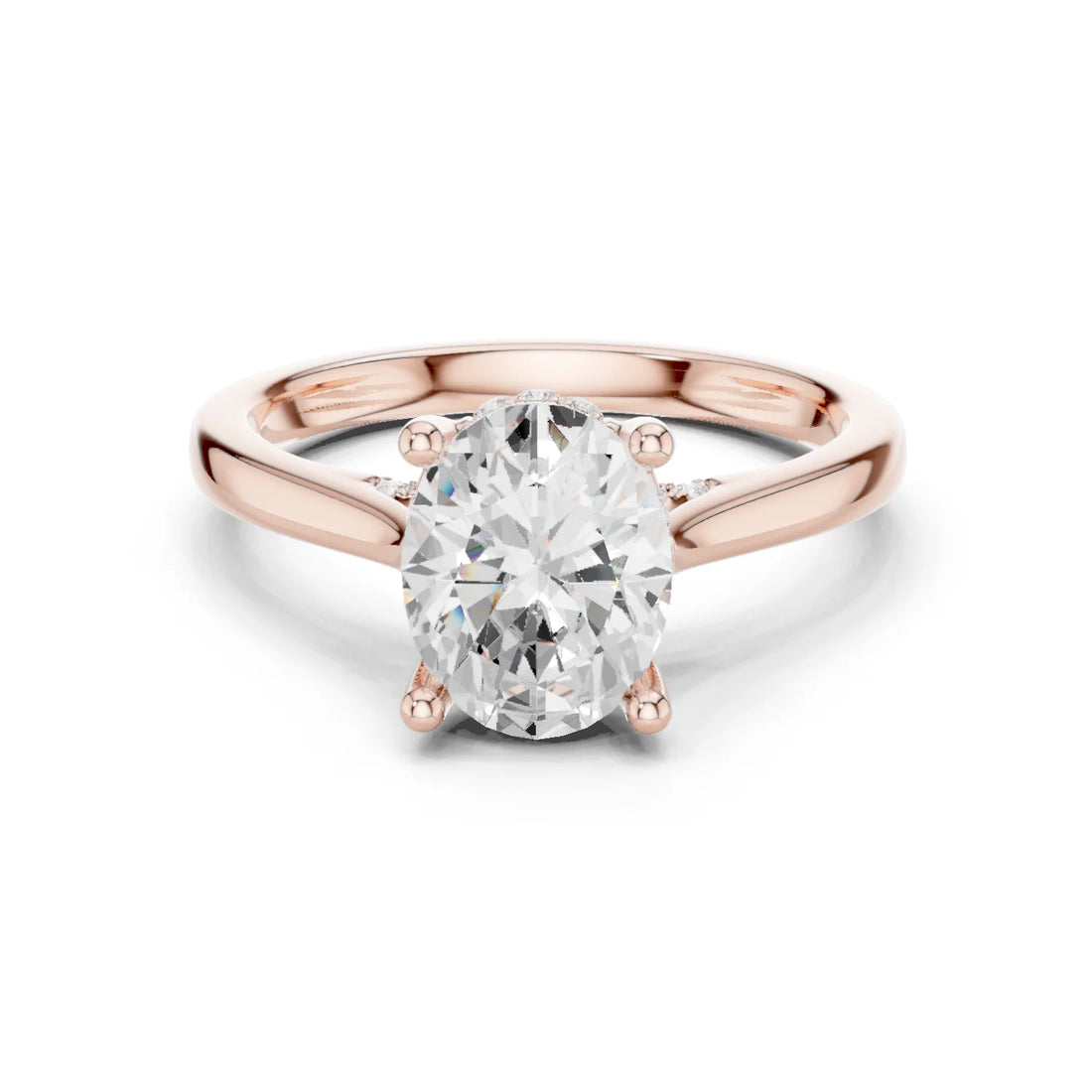 Oval Cut Diamond Hidden Halo Engagement Ring With Cathedral Pave