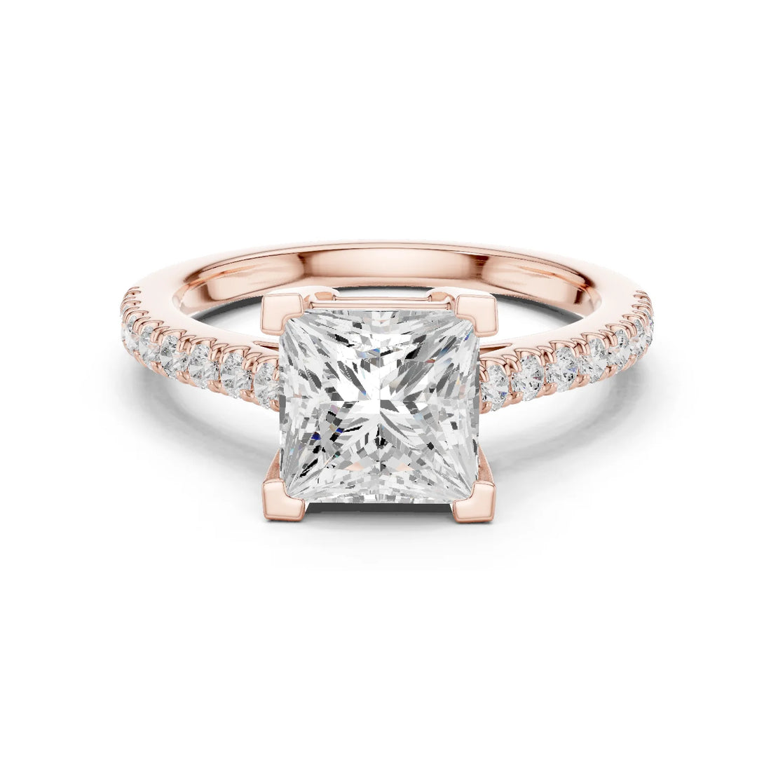 Princess Cut Diamond Pave Band Engagement Ring