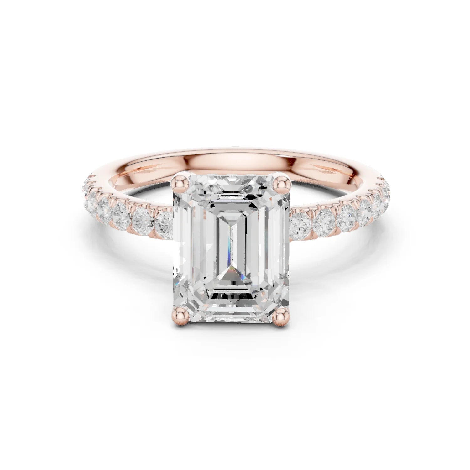 Emerald Diamond Engagement Ring With Pave Band