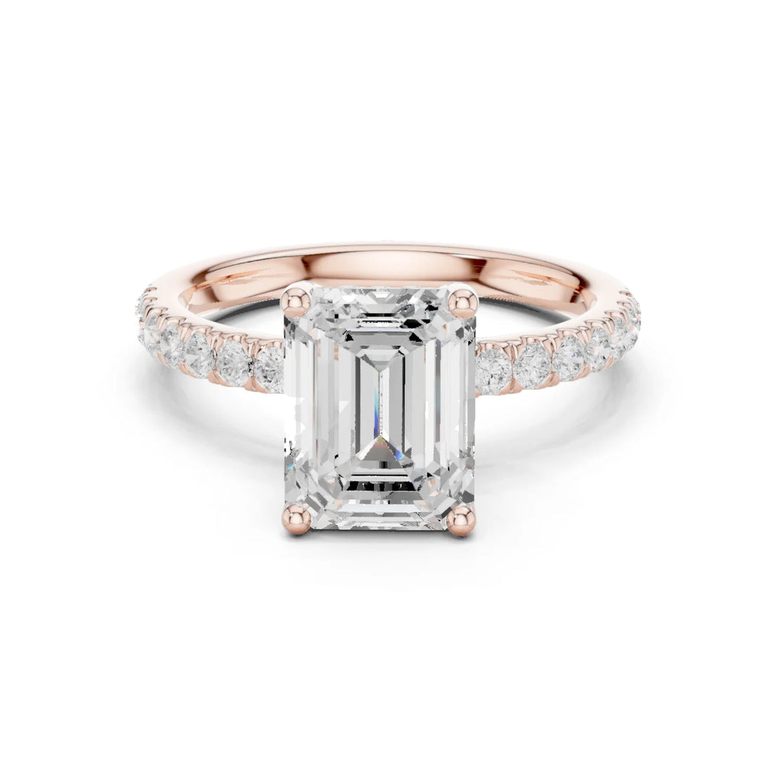 Emerald Diamond Engagement Ring With Pave Band