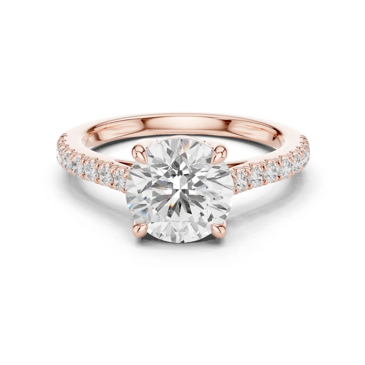 Round Cut Diamond Pave Band Engagement Ring