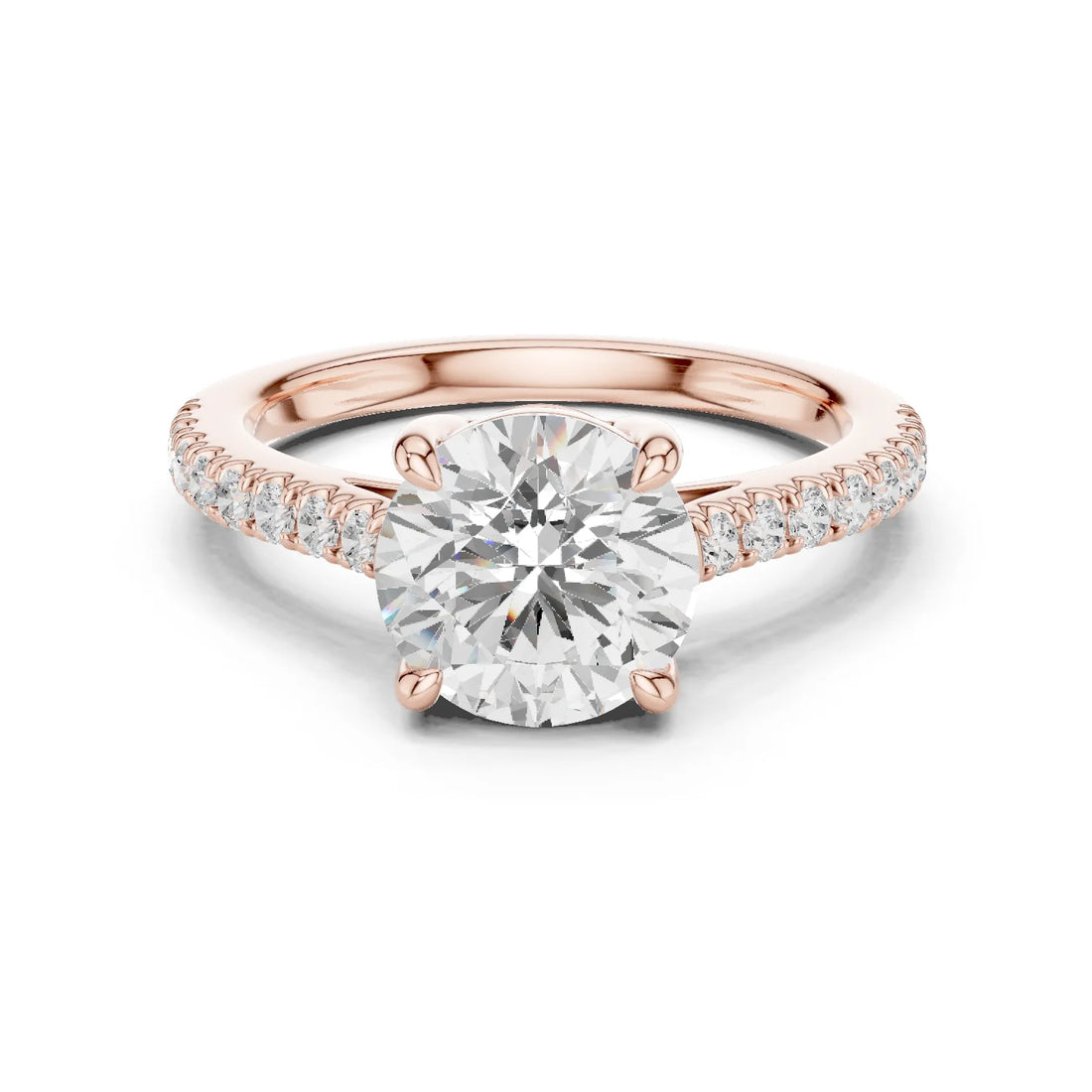 Round Cut Diamond Pave Band Engagement Ring