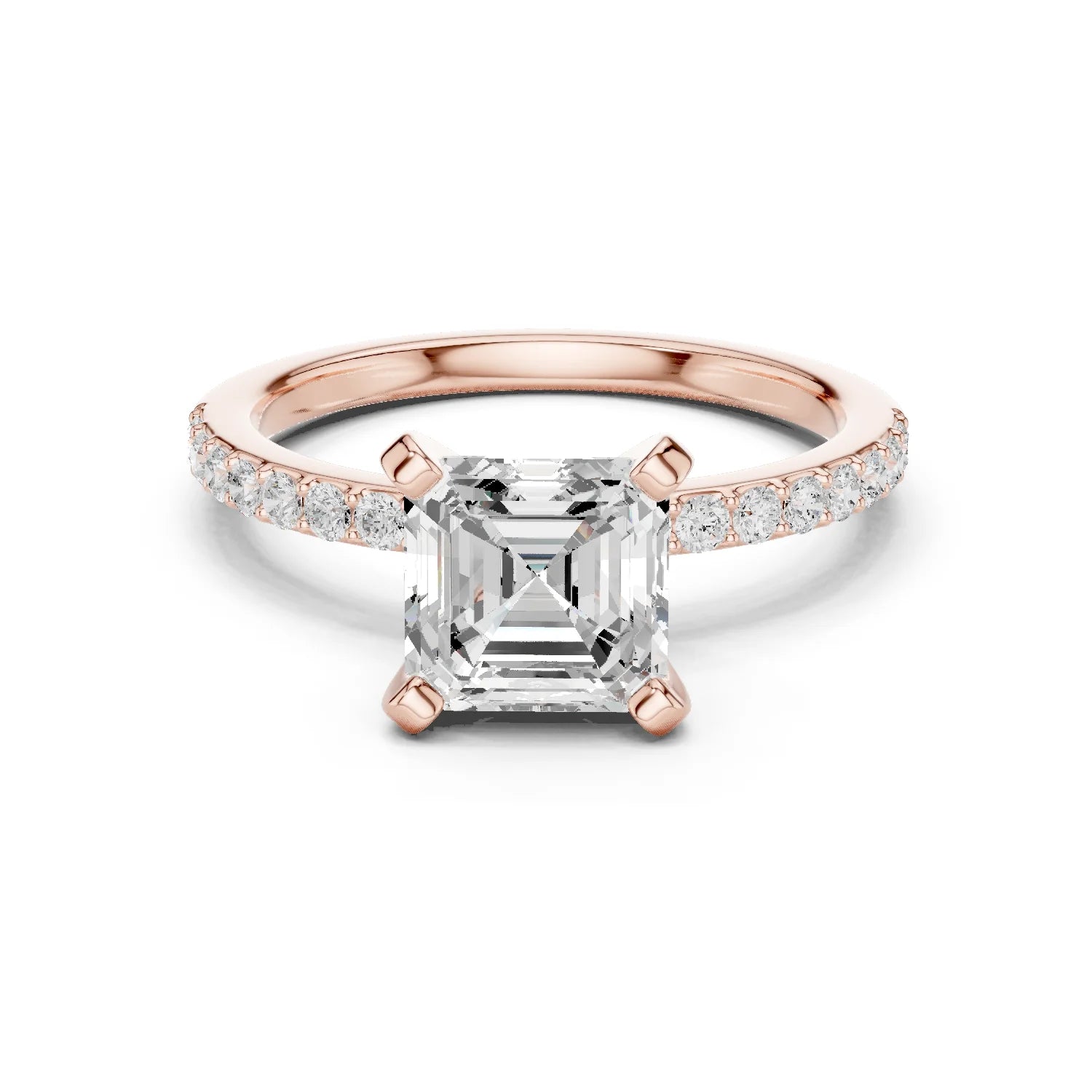 Asscher Cut Diamond Pave Band Solitaire Engagement Ring