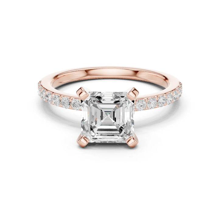 Asscher Cut Diamond Pave Band Solitaire Engagement Ring