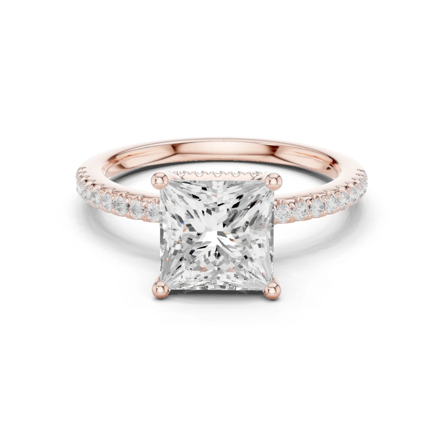Hidden Halo Princess Cut Diamond Engagement Ring With Pave Band
