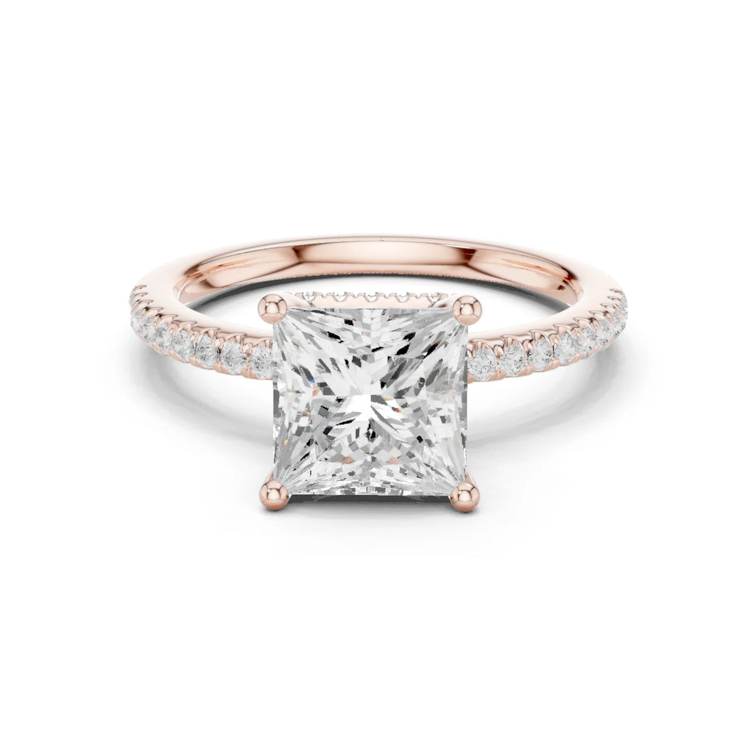 Hidden Halo Princess Cut Diamond Engagement Ring With Pave Band