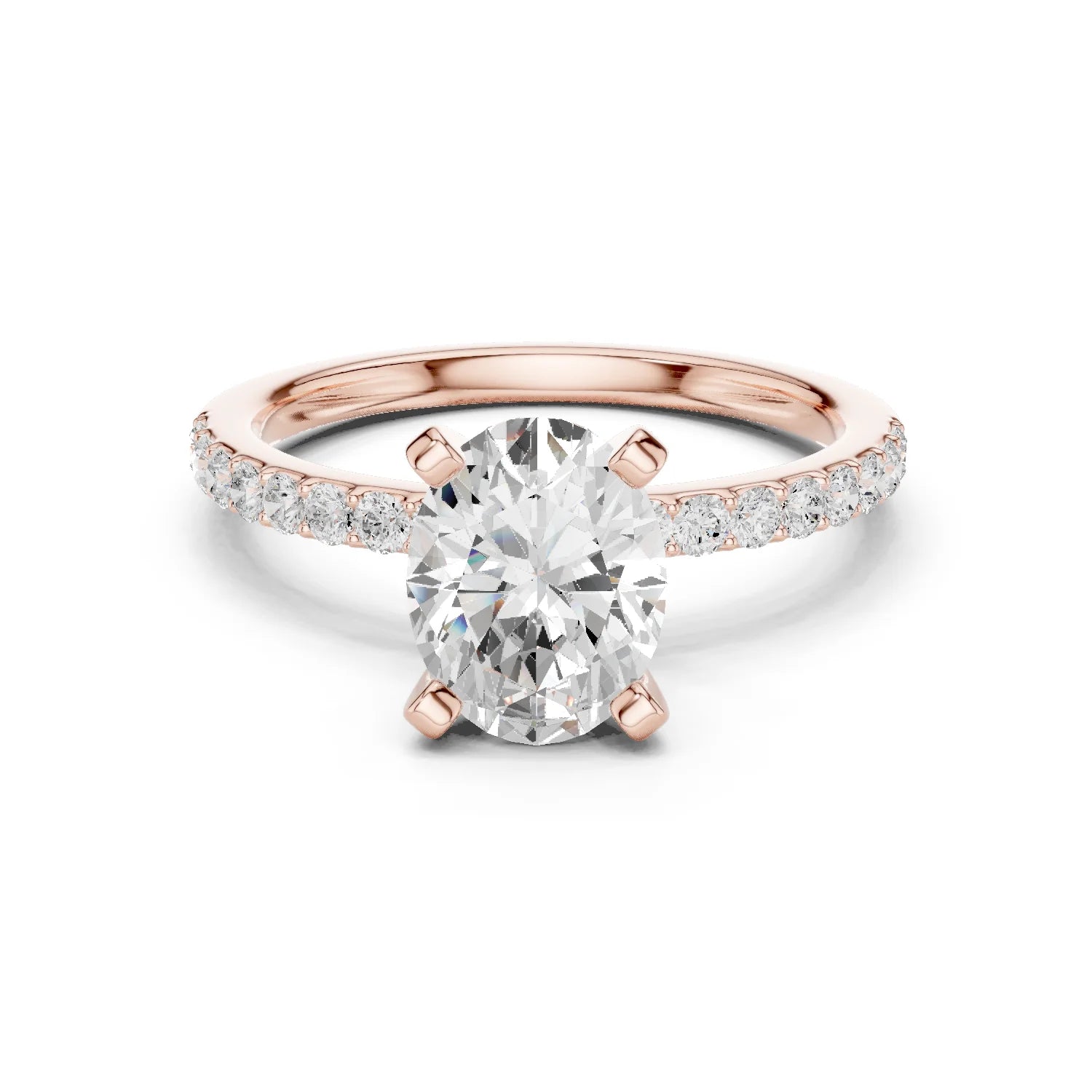 Oval Cut Diamond Pave Band Solitaire Engagement Ring
