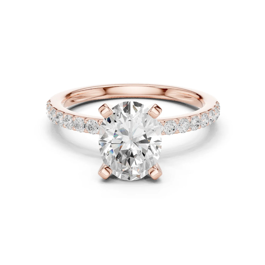 Oval Cut Diamond Pave Band Solitaire Engagement Ring