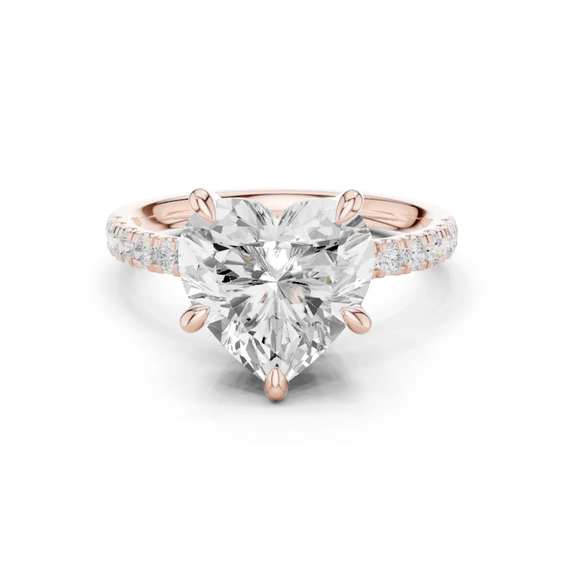 Heart Diamond Hidden Halo Engagement Ring with Pave Band