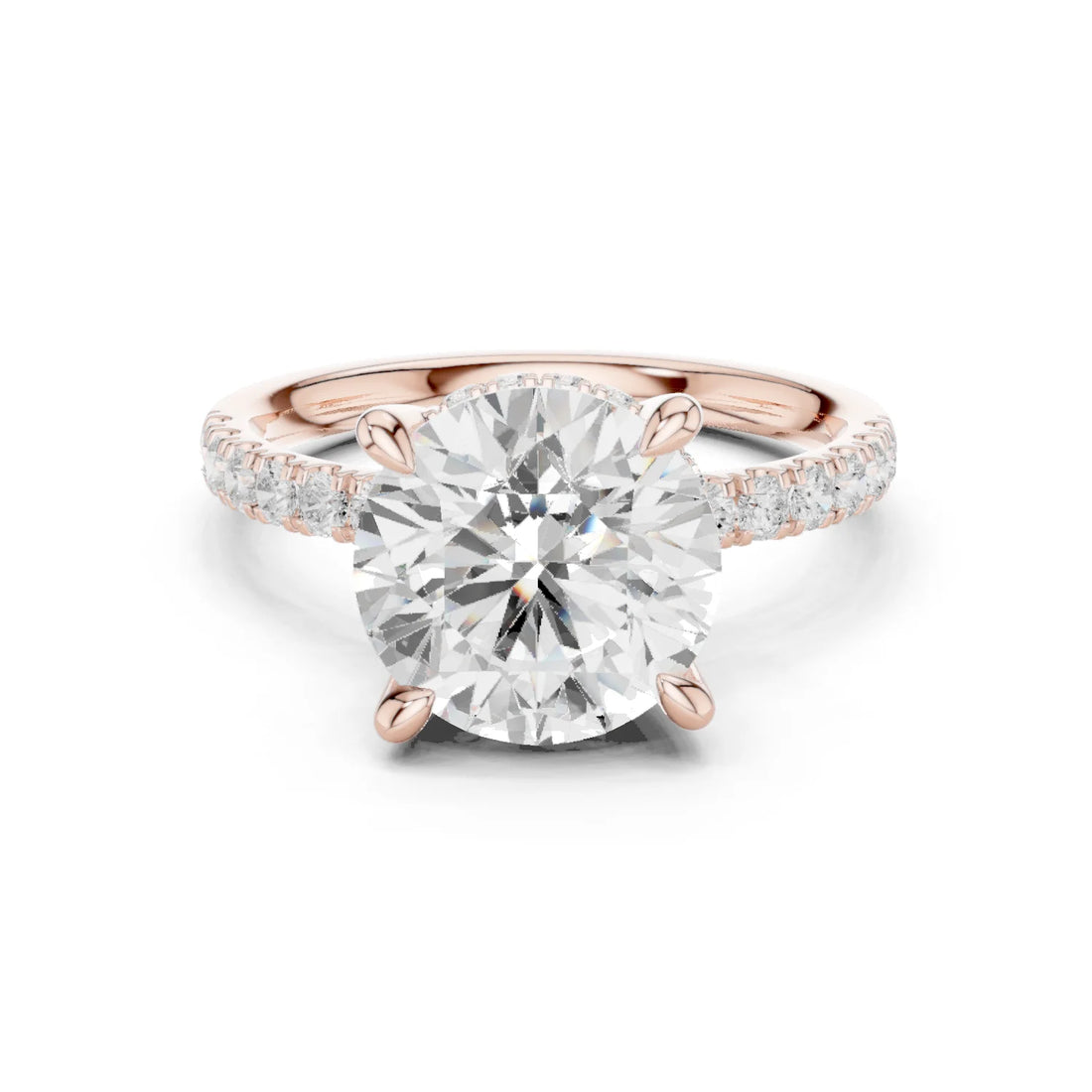 Round Diamond Hidden Halo Engagement Ring with Pave Band
