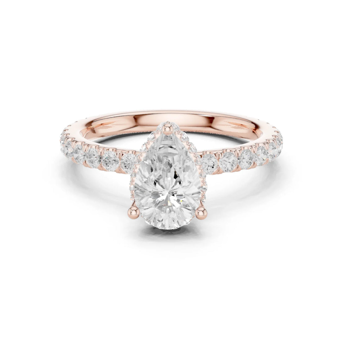 Pear Cut Diamond Double Halo Pave Engagement Ring