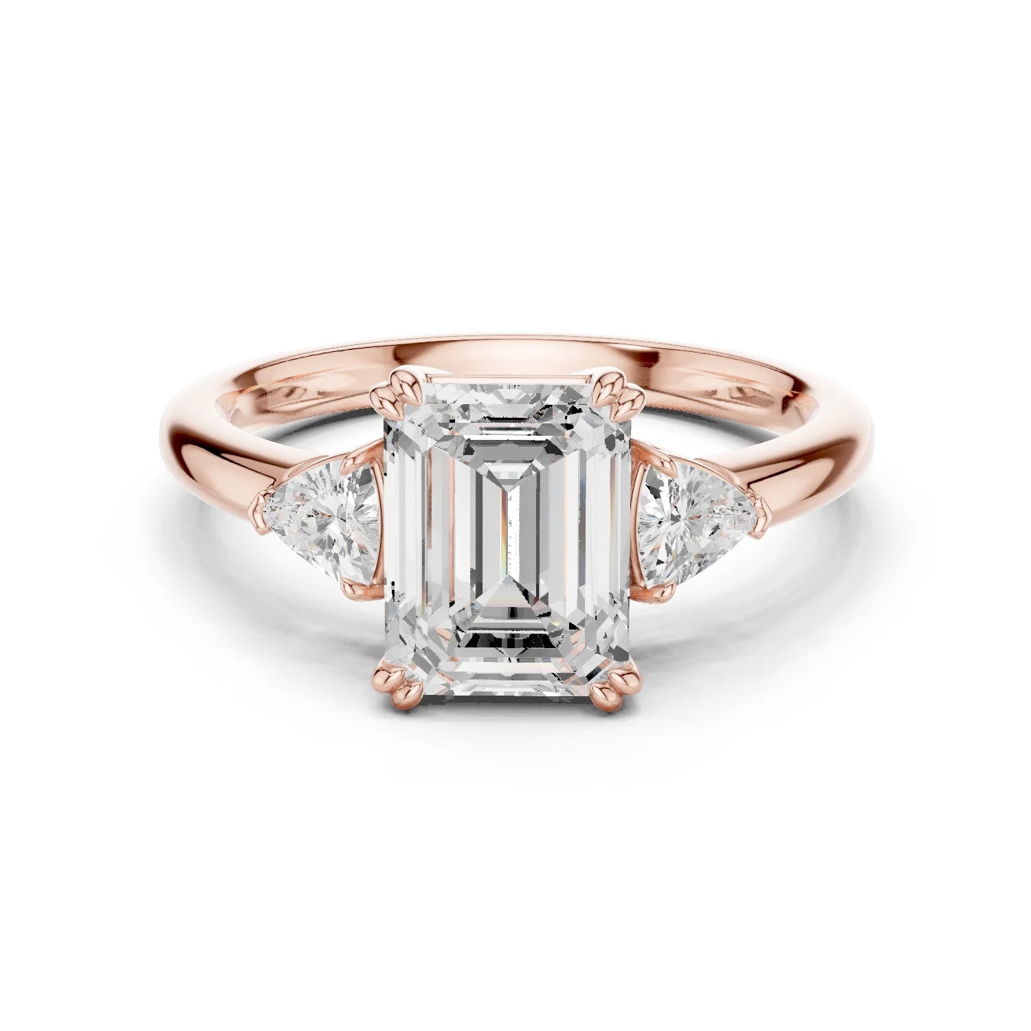 Emerald Diamond Three Stone Engagement Ring