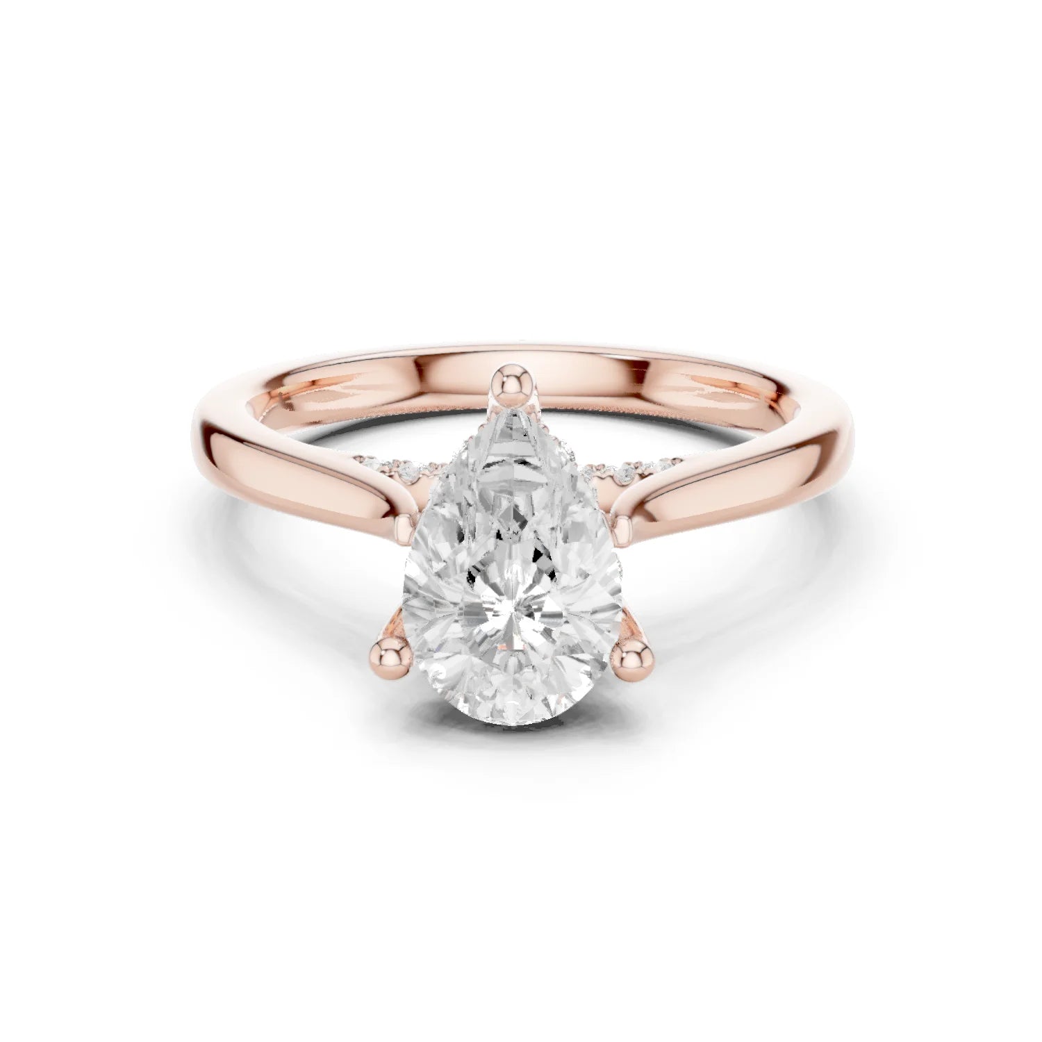 Pear Cut Diamond Hidden Halo Engagement Ring With Cathedral Pave