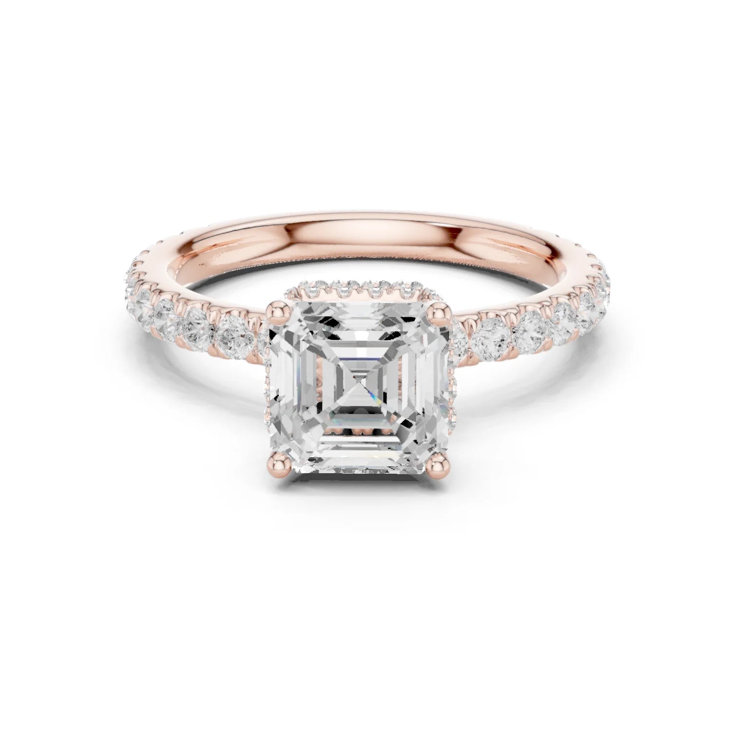 Asscher Cut Diamond Double Halo Pave Engagement Ring