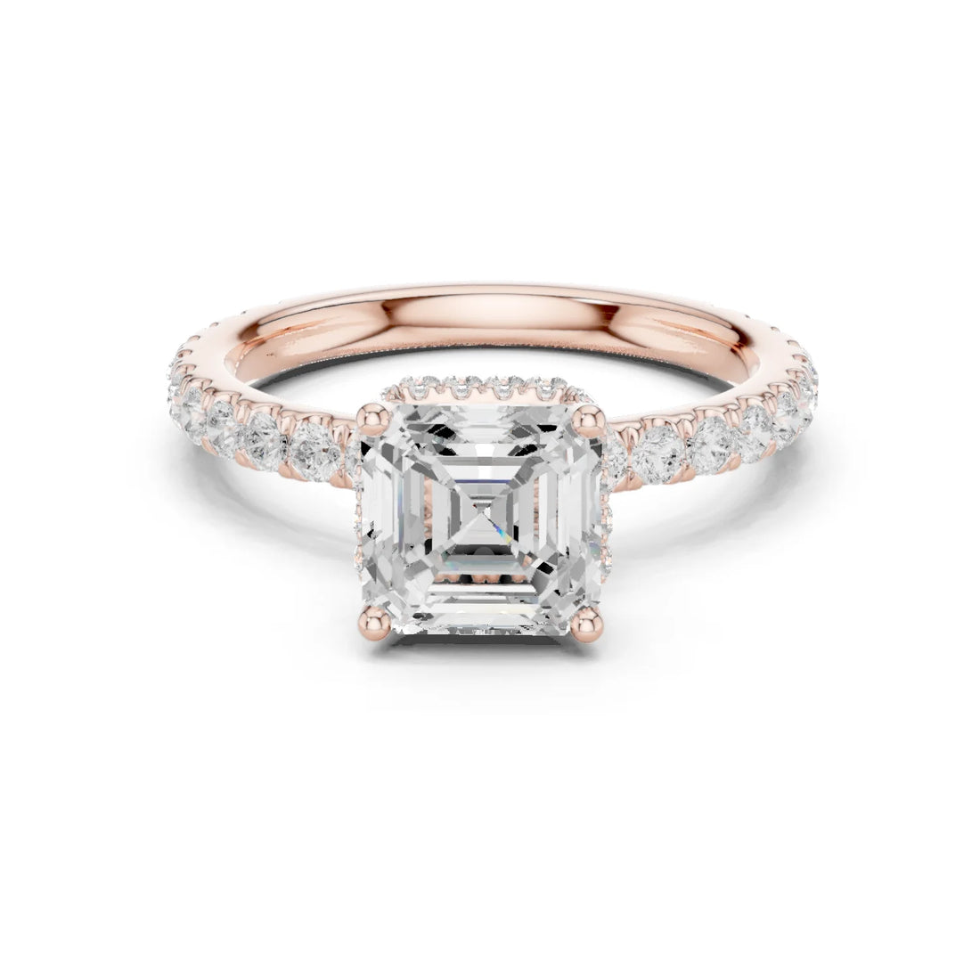 Asscher Cut Diamond Double Halo Pave Engagement Ring