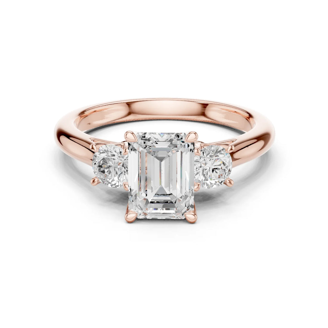 Emerald Diamond Three-Stone Engagement Ring