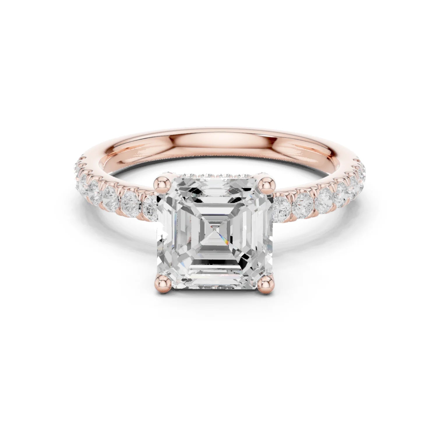 Asscher Diamond Engagement Ring With Pave Band