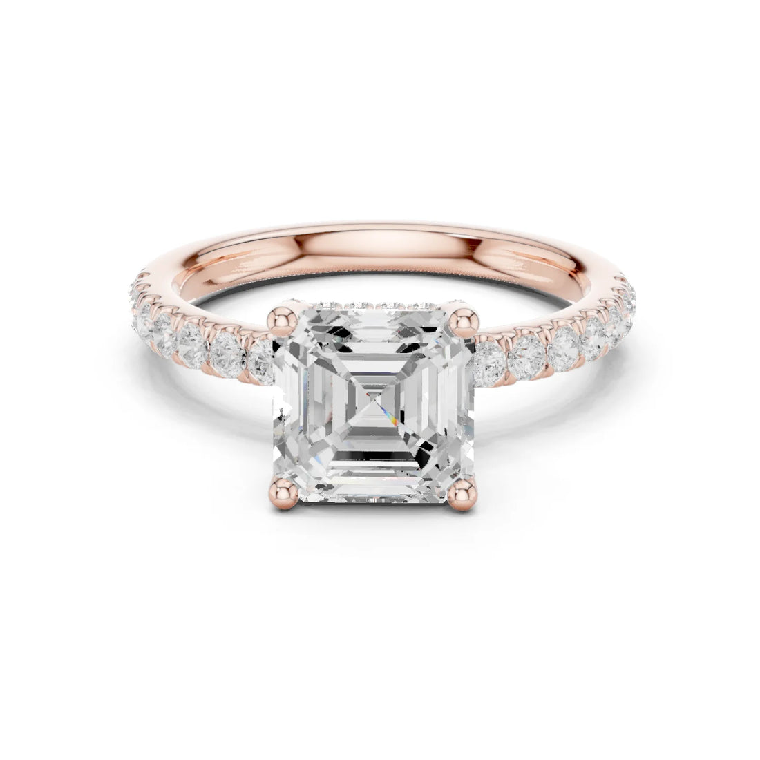 Asscher Diamond Engagement Ring With Pave Band