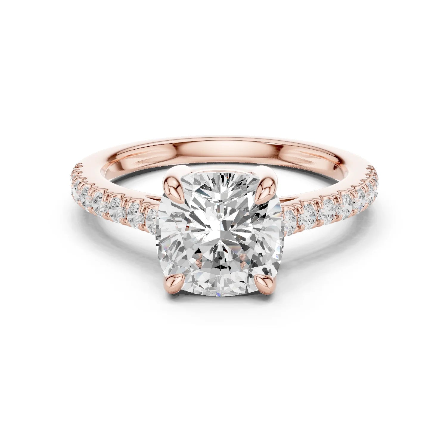 Cushion Cut Diamond Pave Band Engagement Ring
