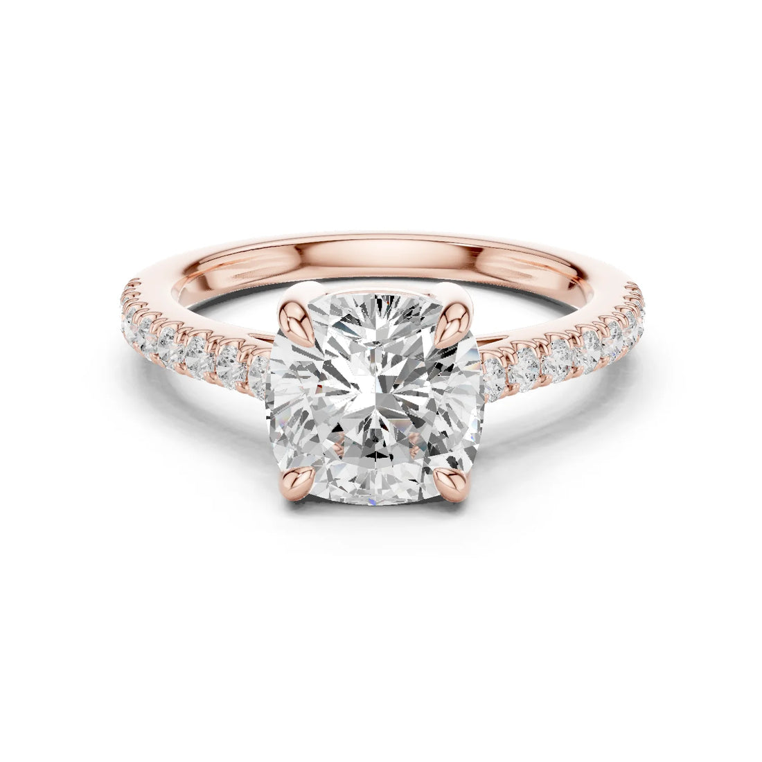 Cushion Cut Diamond Pave Band Engagement Ring
