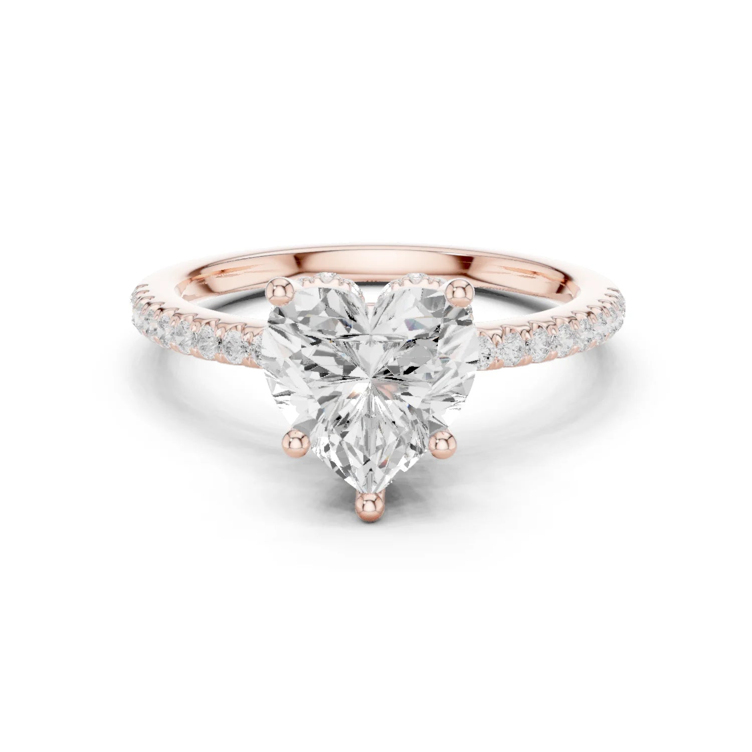 Hidden Halo Heart Cut Diamond Engagement Ring With Pave Band