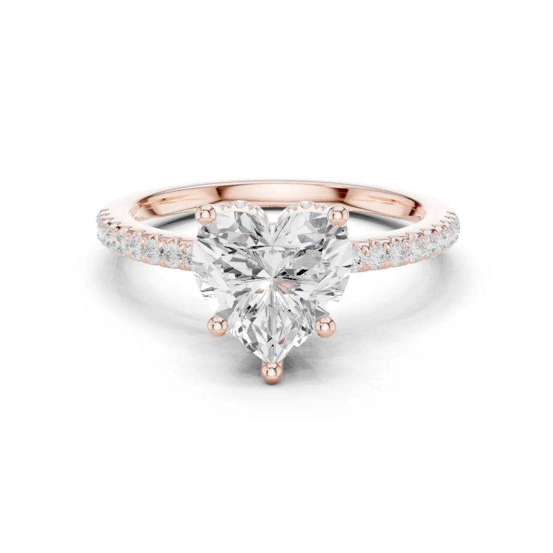 Hidden Halo Heart Cut Diamond Engagement Ring With Pave Band