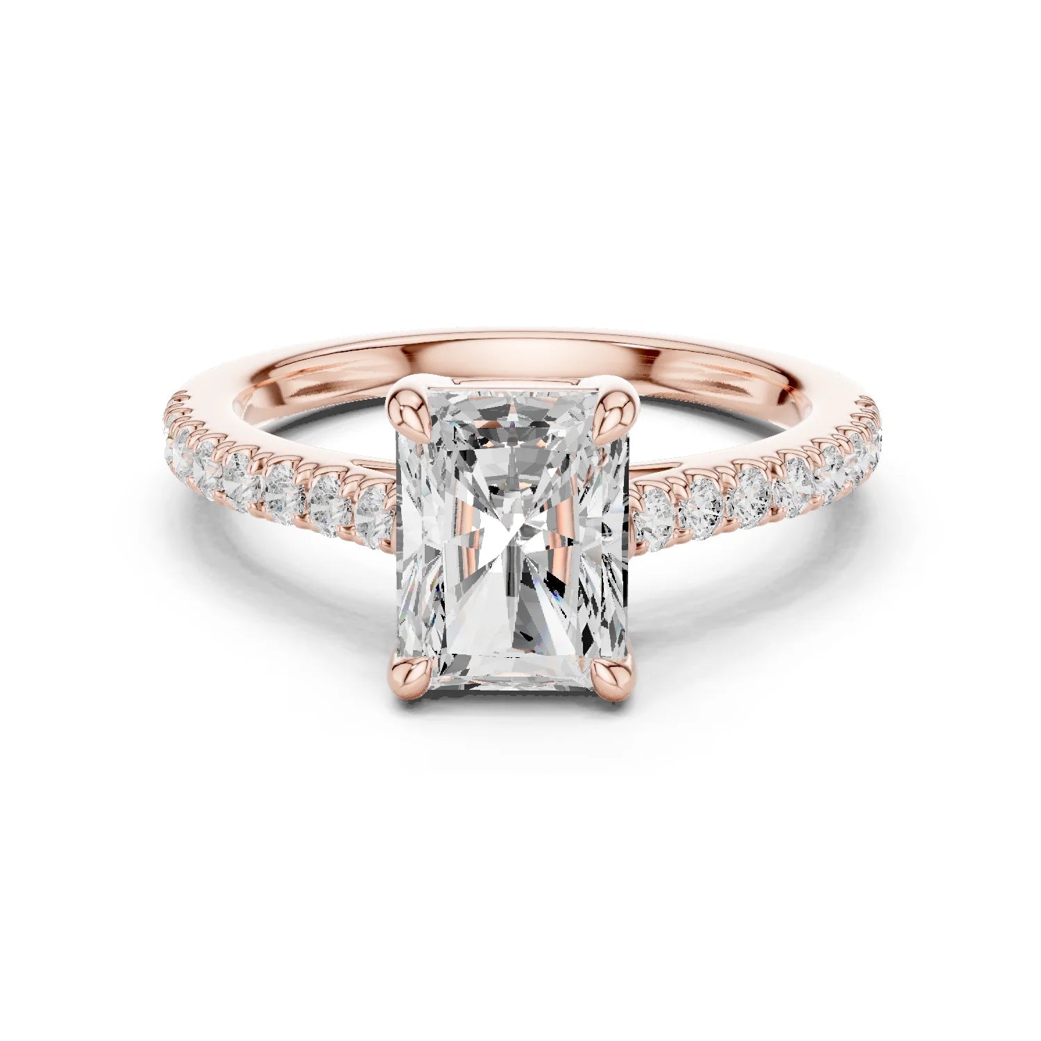 Radiant Cut Diamond Pave Band Engagement Ring