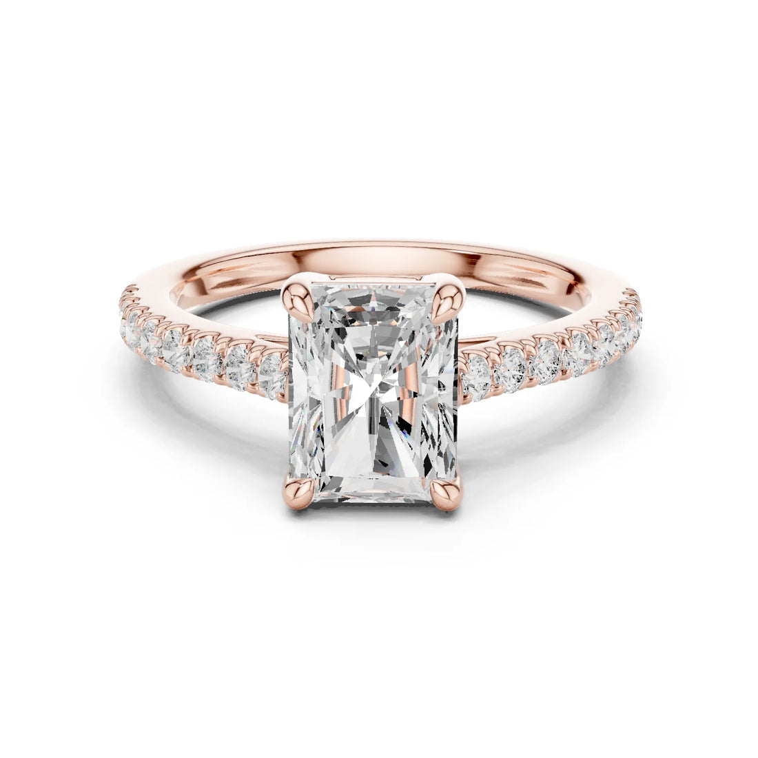 Radiant Cut Diamond Pave Band Engagement Ring