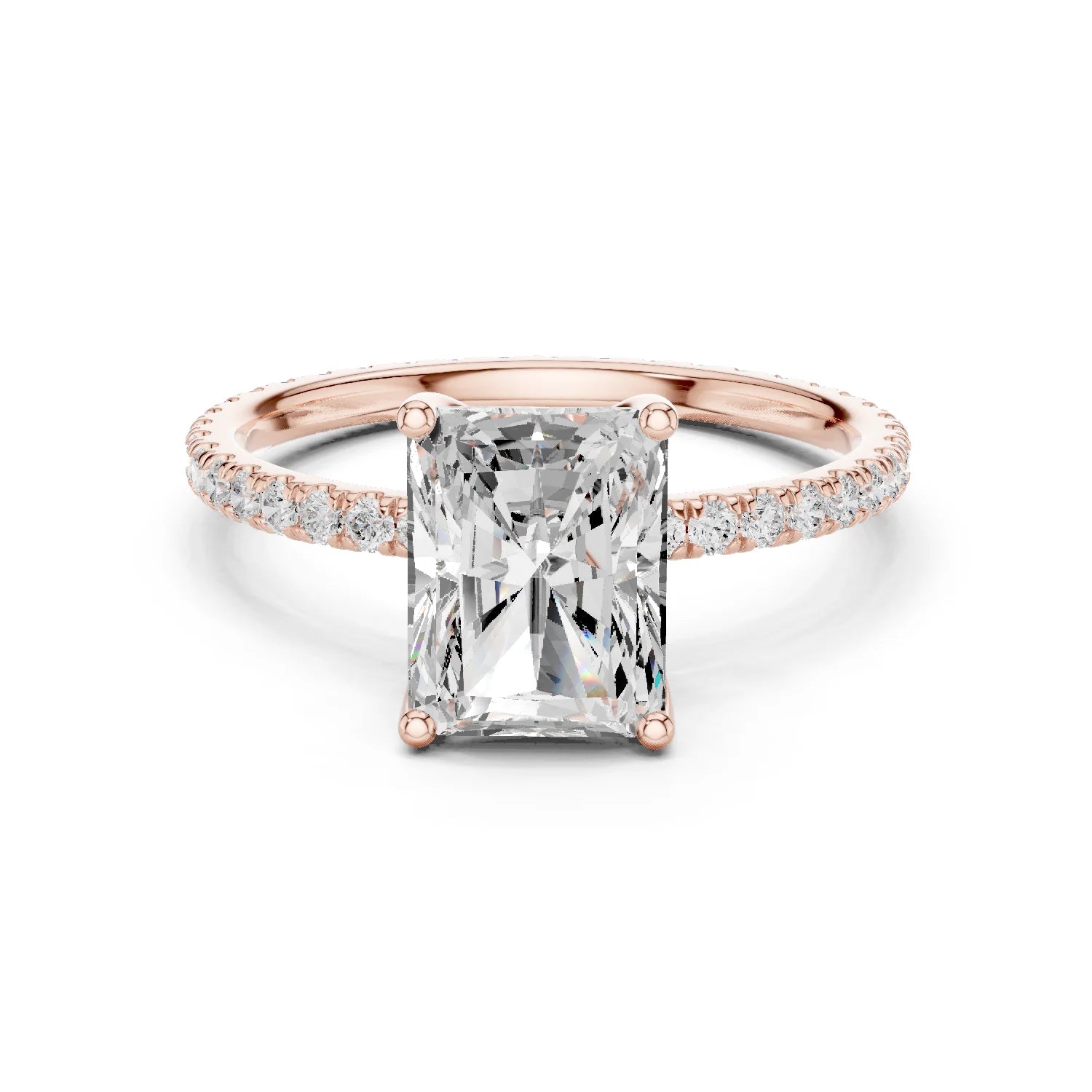 Radiant Shape Diamond Pave Band Engagement Ring