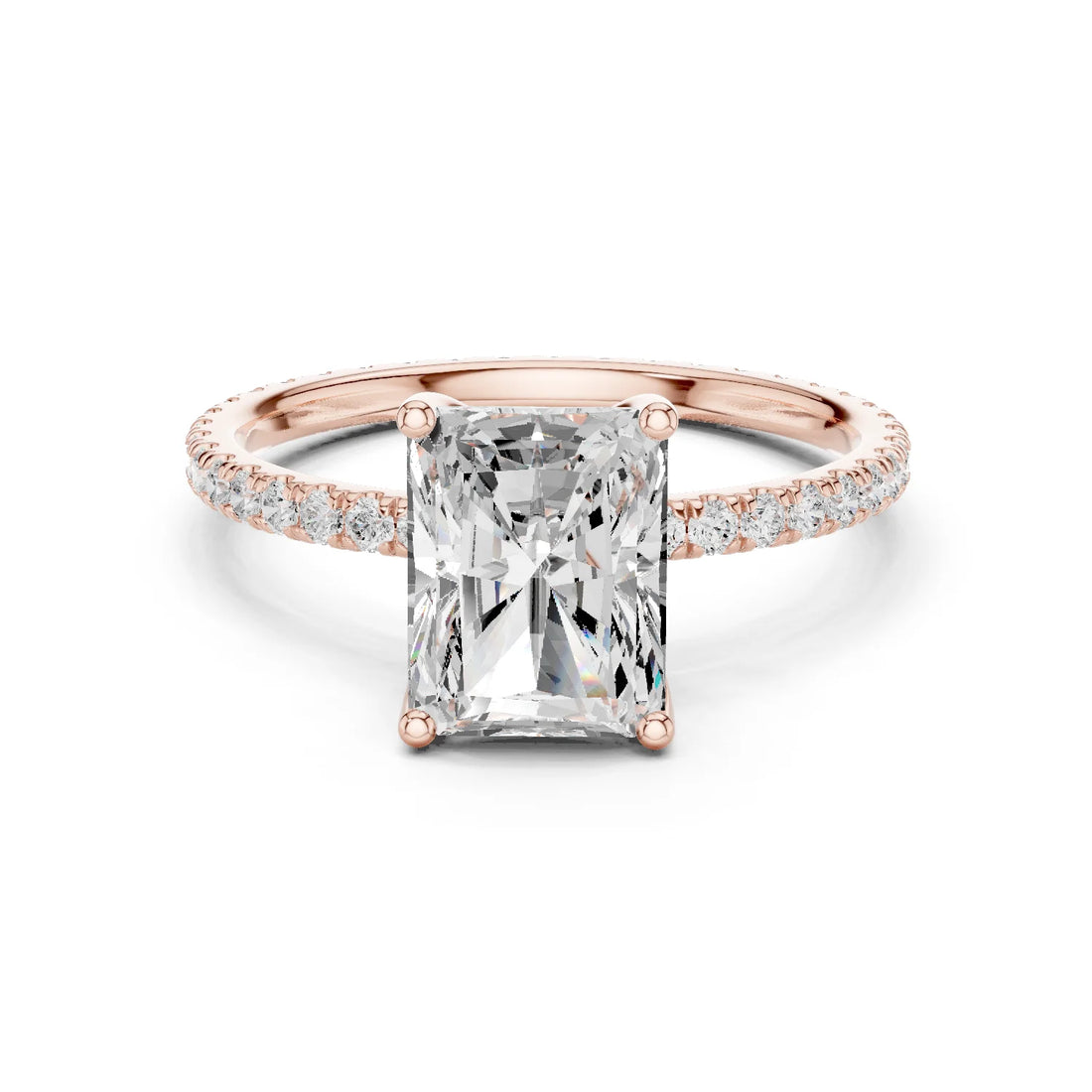 Radiant Shape Diamond Pave Band Engagement Ring