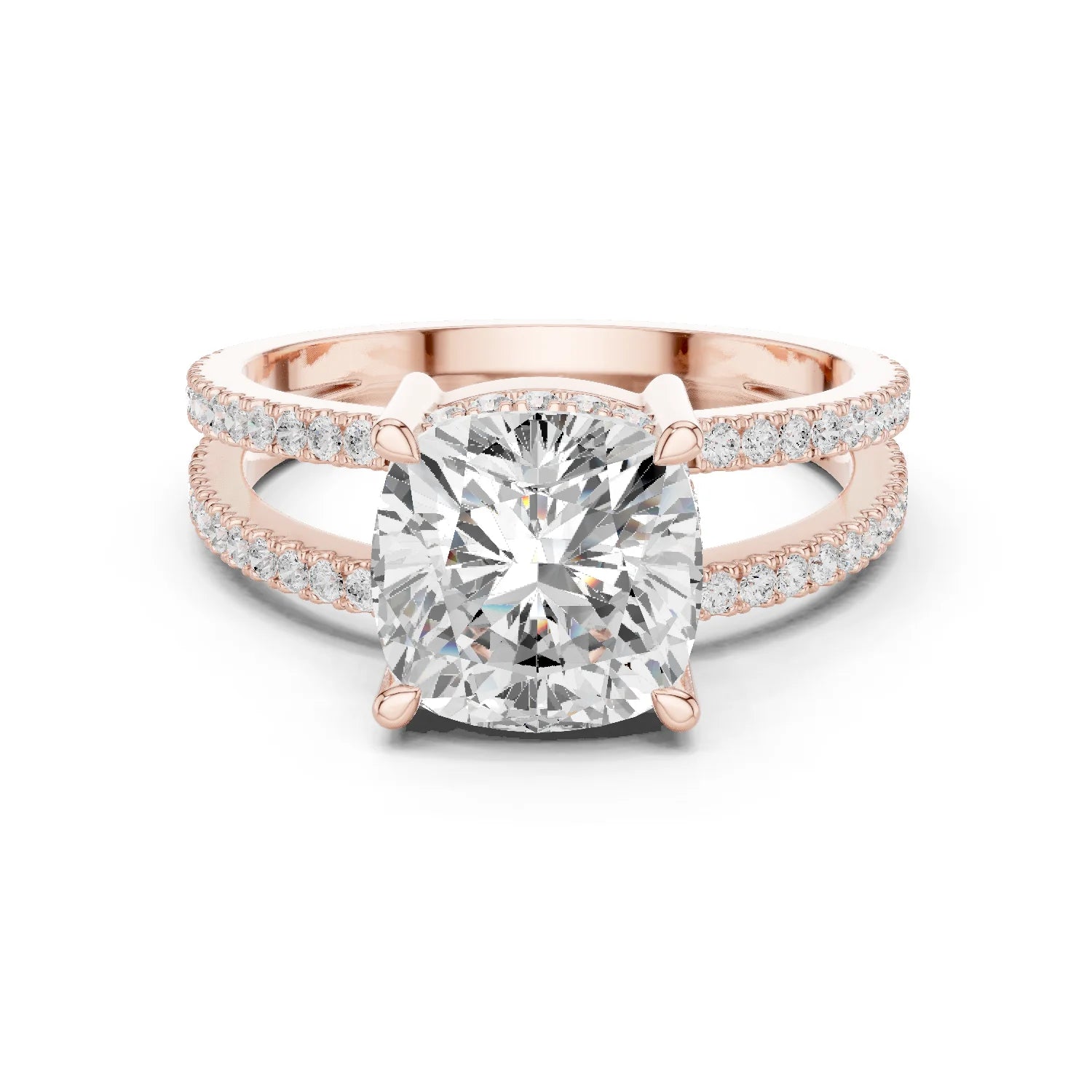 Cushion Cut Diamond Split Shank Engagement Ring