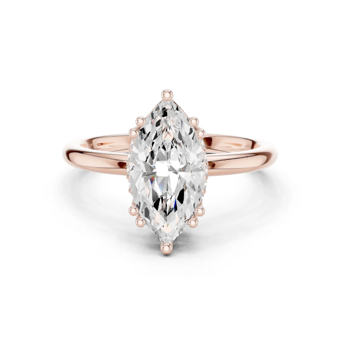 Marquise Cut Diamond Solitaire Engagement Ring with Hidden Accent Diamonds