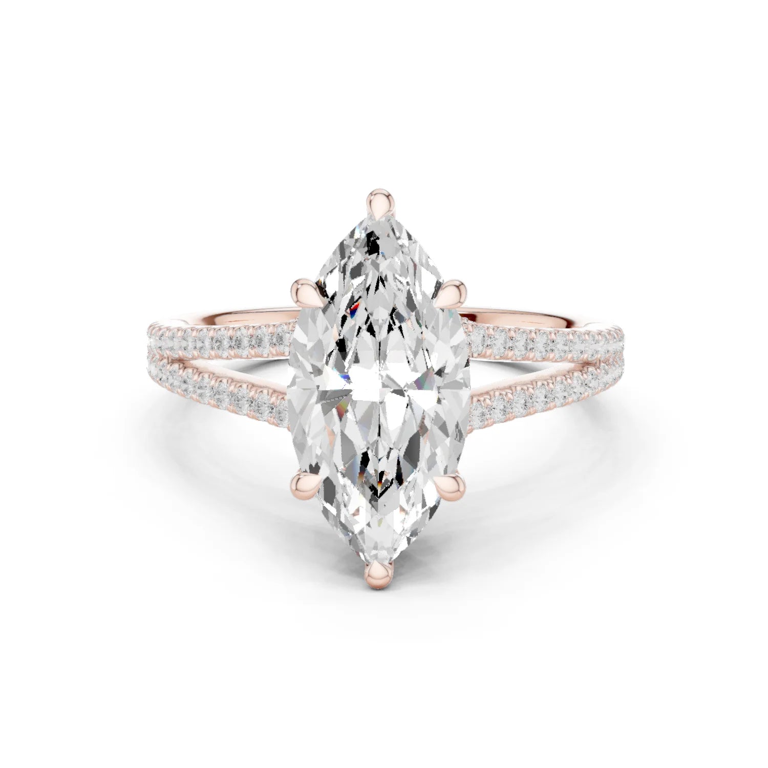 Marquise Cut Diamond Split Shank Engagement Ring with Pave Accents