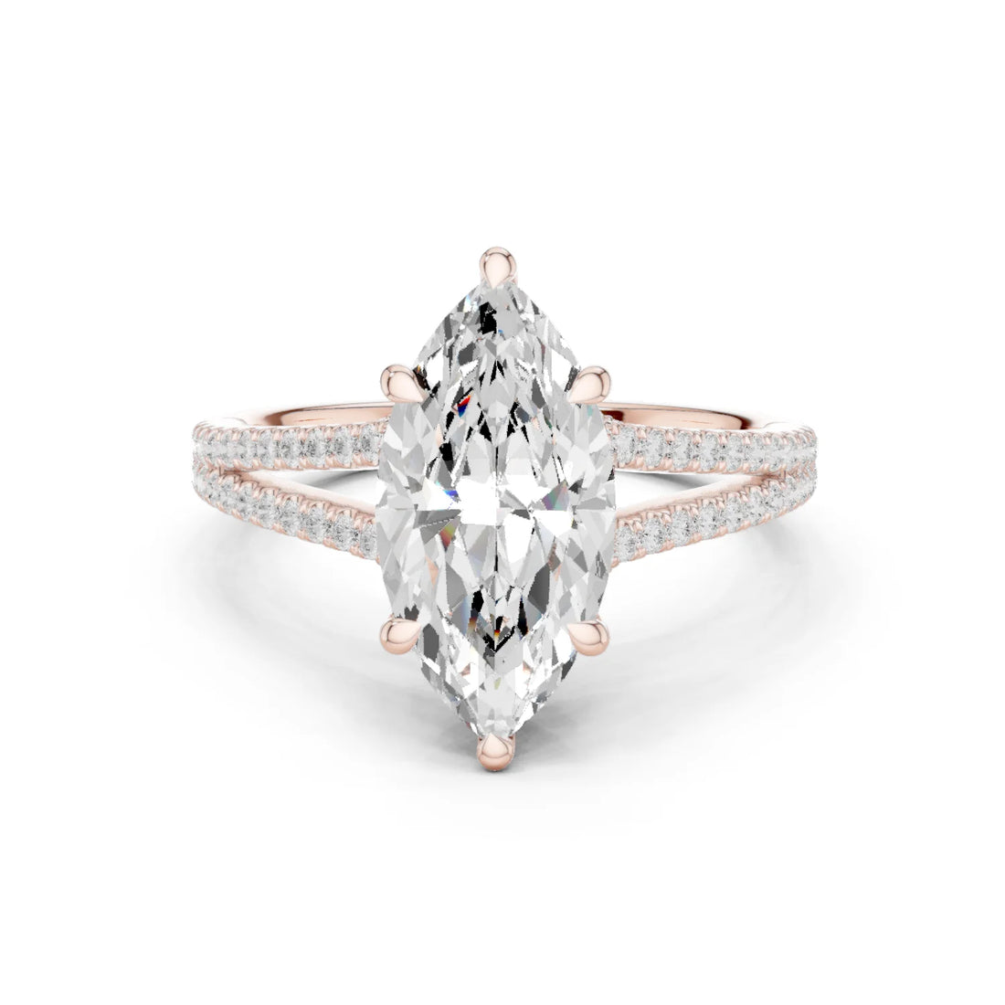 Marquise Cut Diamond Split Shank Engagement Ring with Pave Accents
