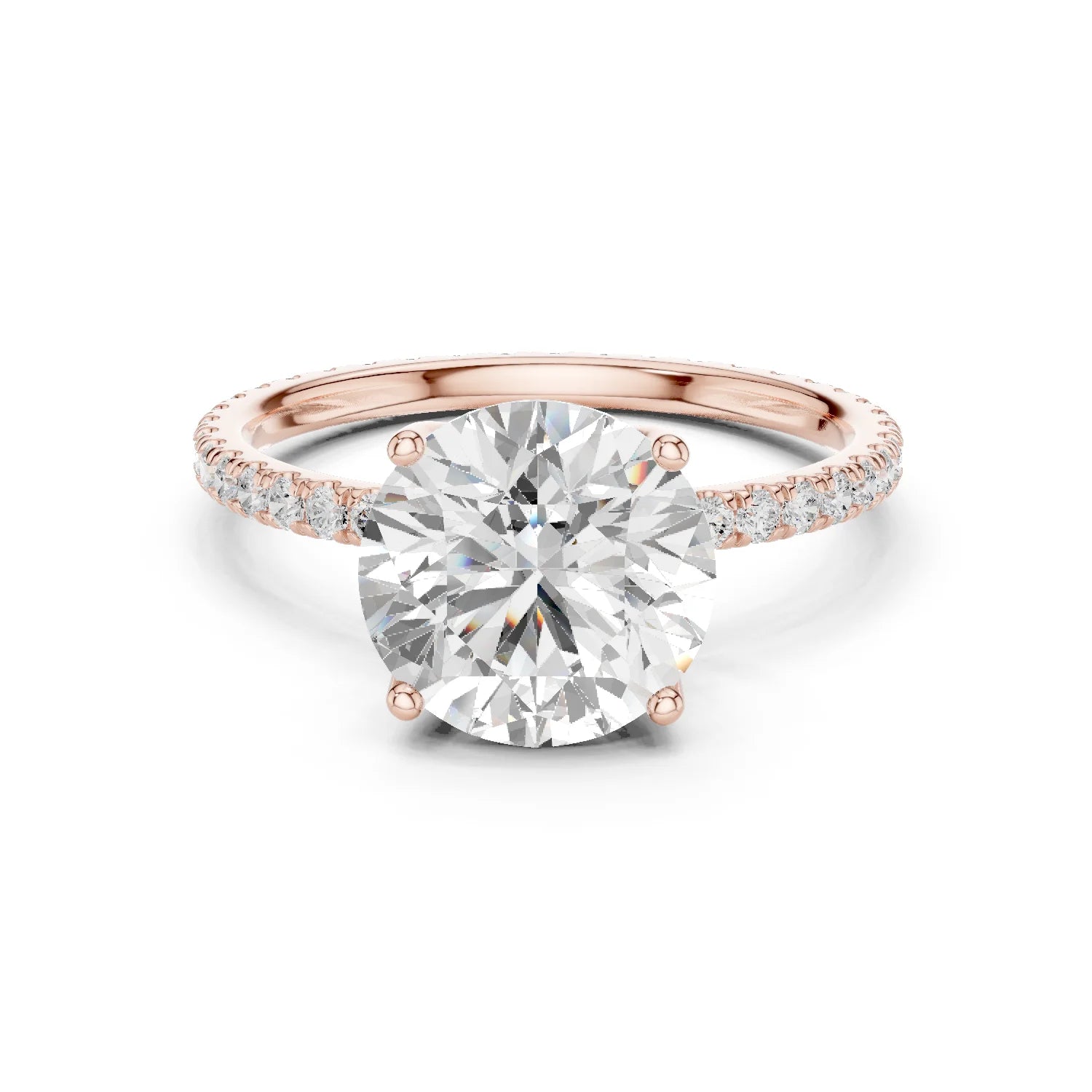 Round Shape Diamond Pave Band Engagement Ring