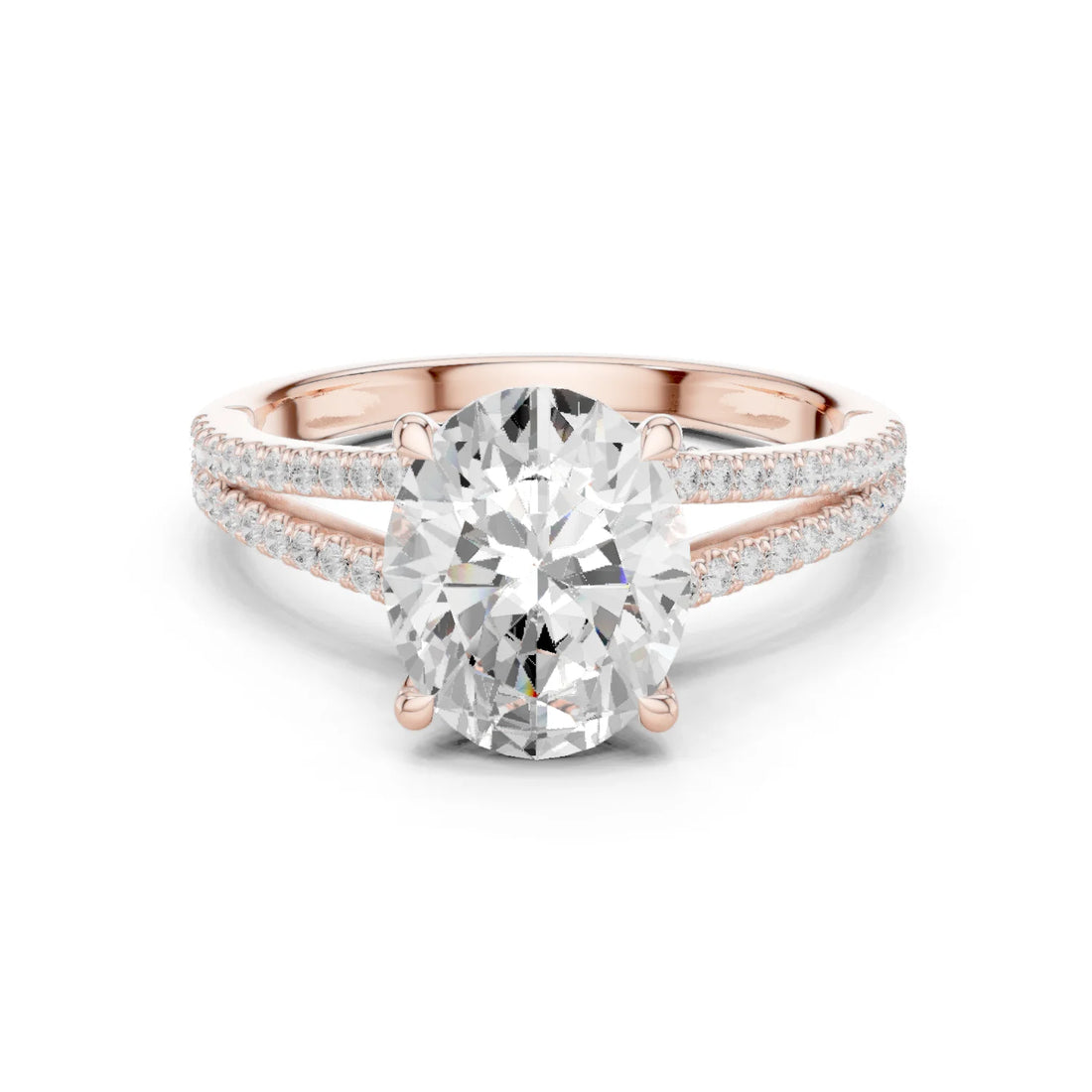 Oval Cut Diamond Split Shank Engagement Ring with Pave Accents