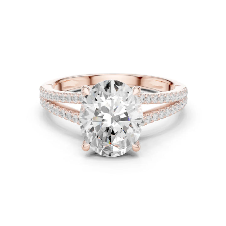 Oval Cut Diamond Split Shank Engagement Ring with Pave Accents