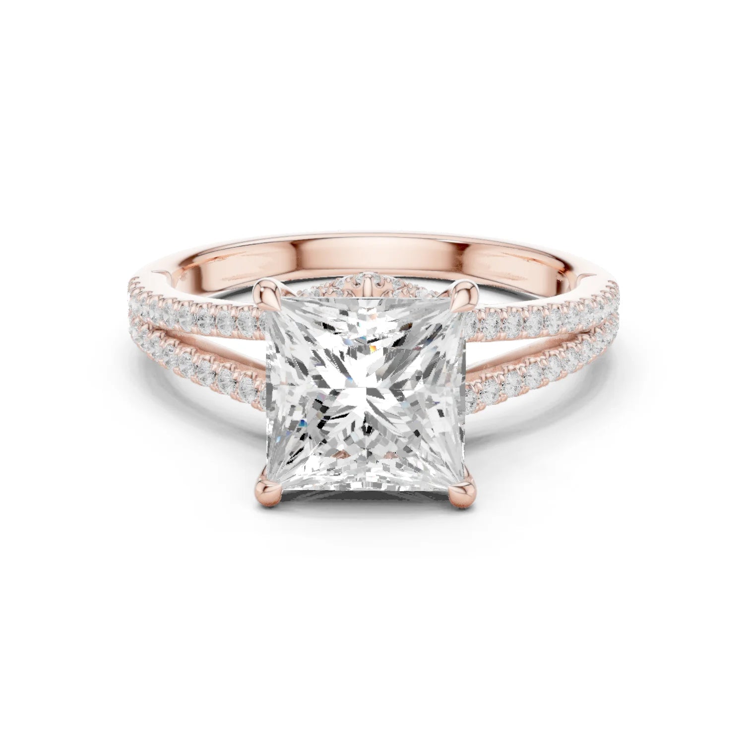 Princess Cut Diamond Split Shank Engagement Ring with Pave Accents