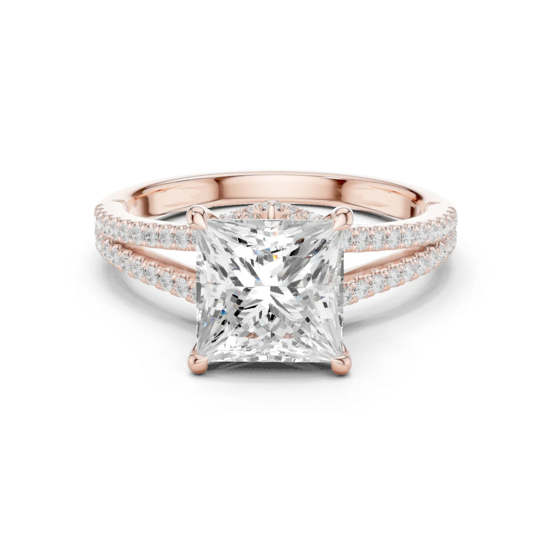 Princess Cut Diamond Split Shank Engagement Ring with Pave Accents