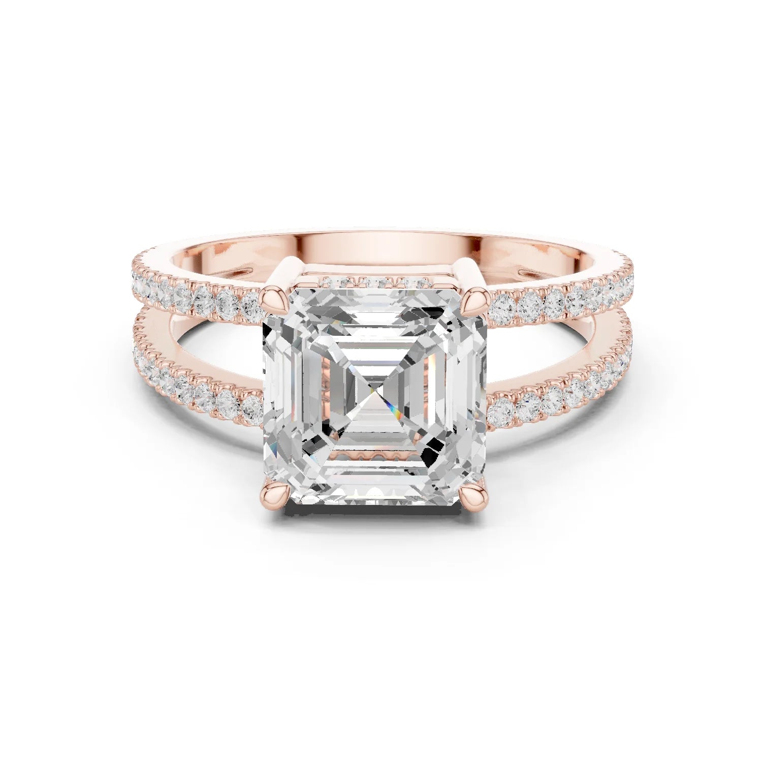 Asscher Cut Diamond Split Shank Engagement Ring