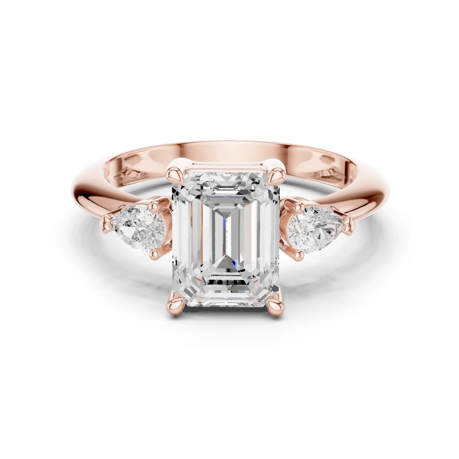 Emerald Diamond Solitaire Engagement Ring with Hidden Side Accent