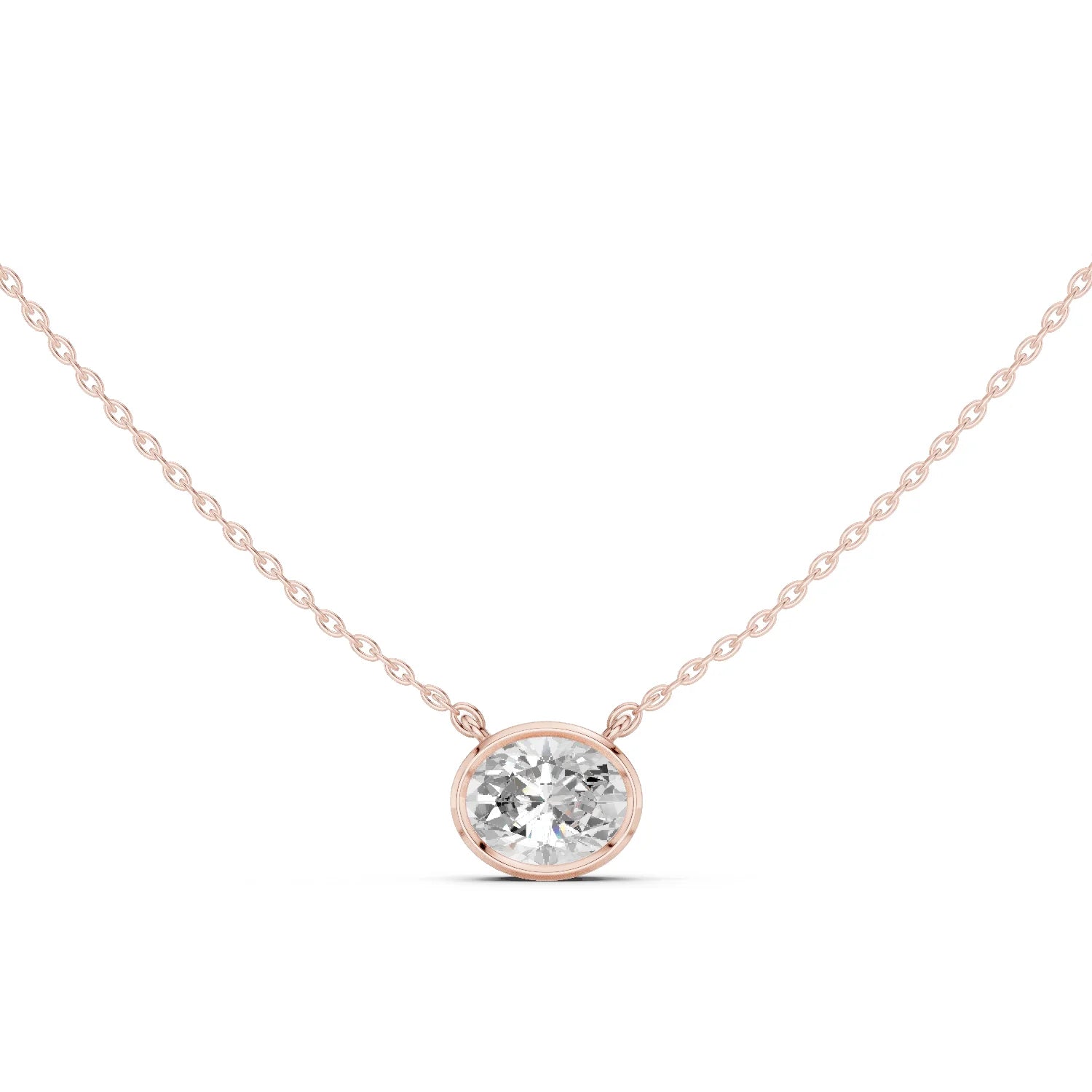 Oval Halo Bezel Solitaire Diamond Pendant
