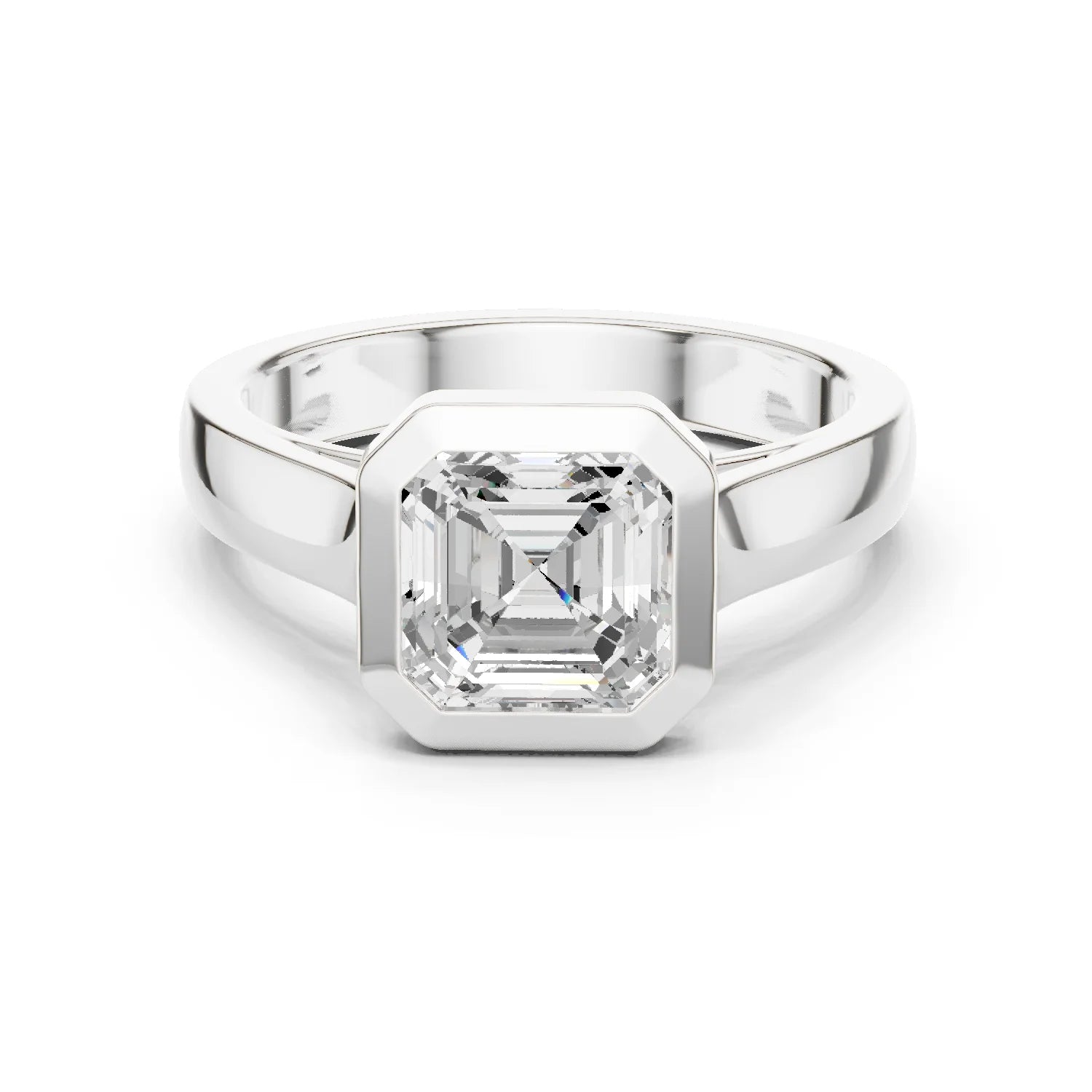 Asscher Cut Diamond Bezel Solitaire Engagement Ring