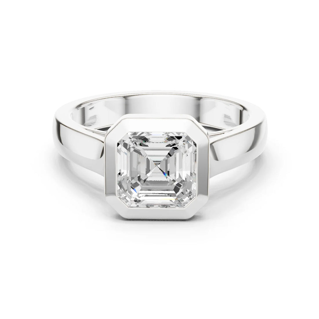 Asscher Cut Diamond Bezel Solitaire Engagement Ring