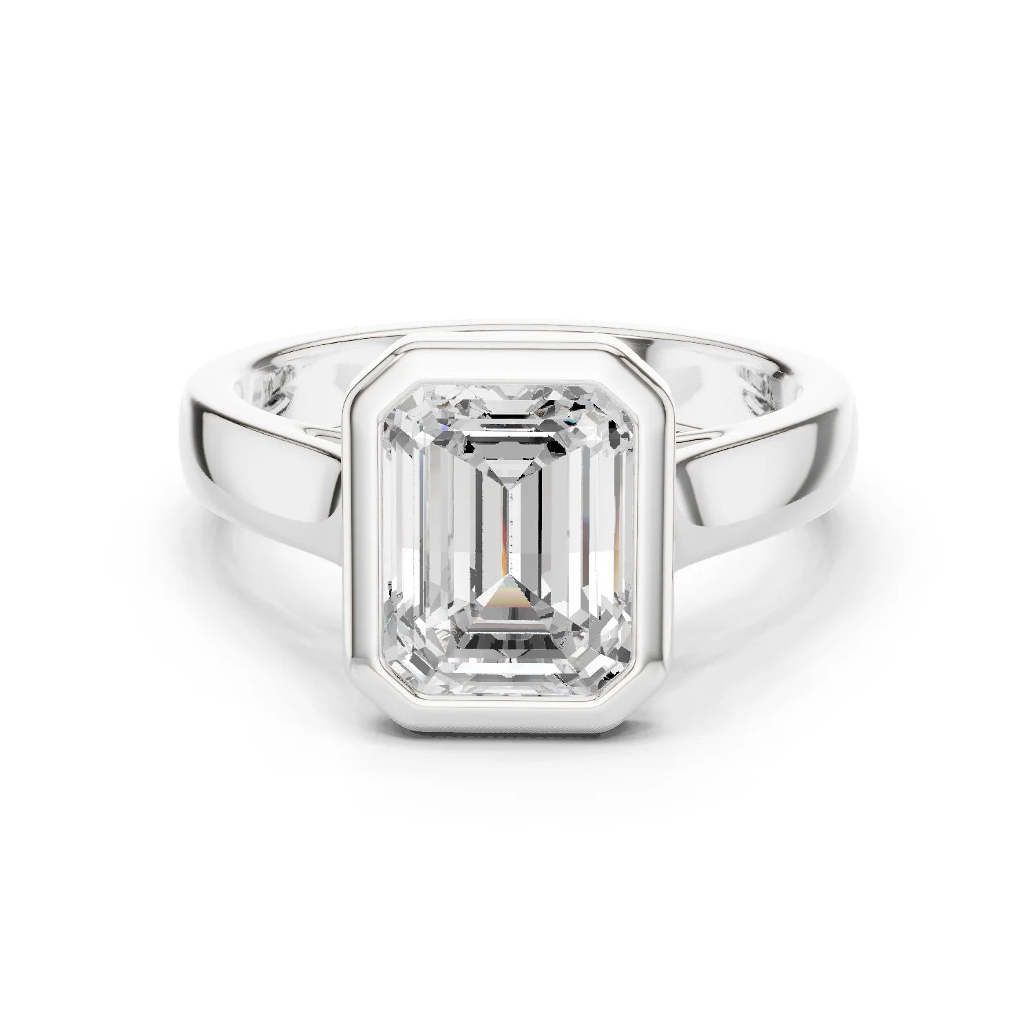 Emerald Cut Diamond Bezel Solitaire Engagement Ring