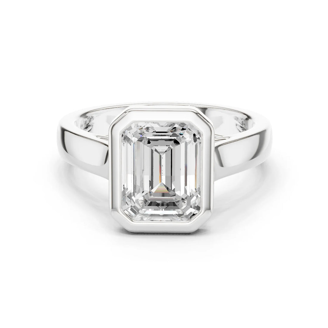 Emerald Cut Diamond Bezel Solitaire Engagement Ring