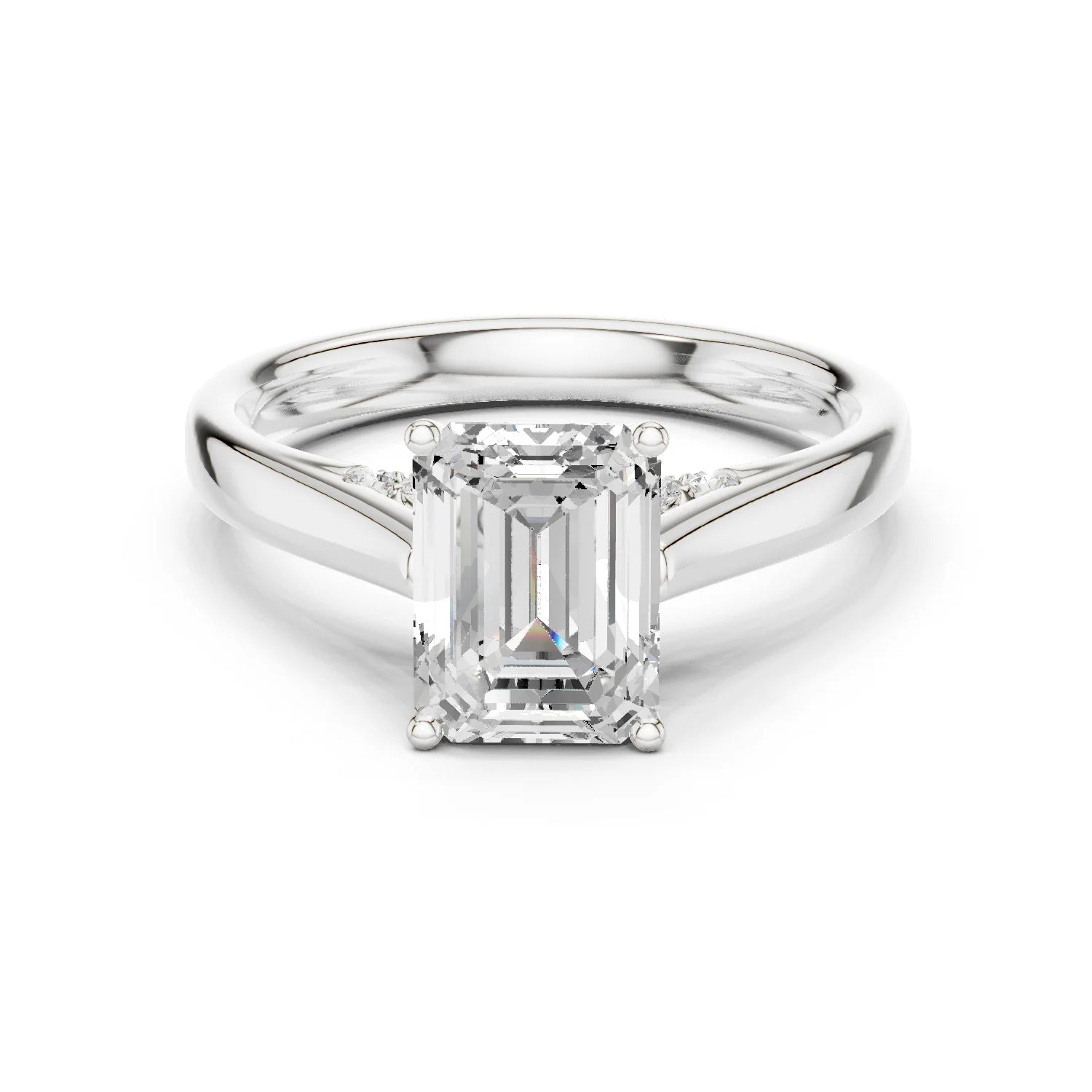 Emerald Cut Diamond Cathedral Pave Engagement Ring