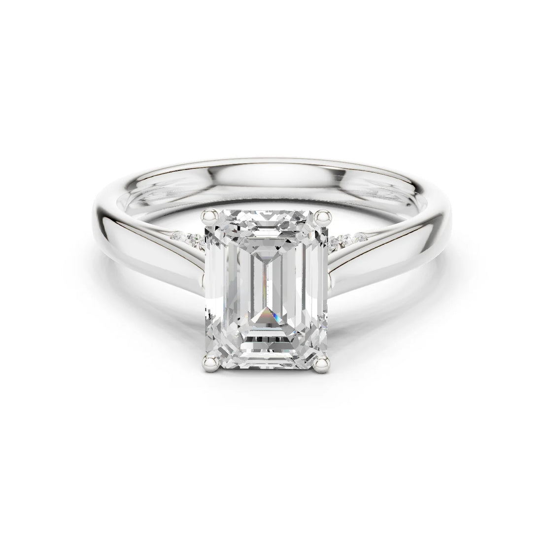 Emerald Cut Diamond Cathedral Pave Engagement Ring