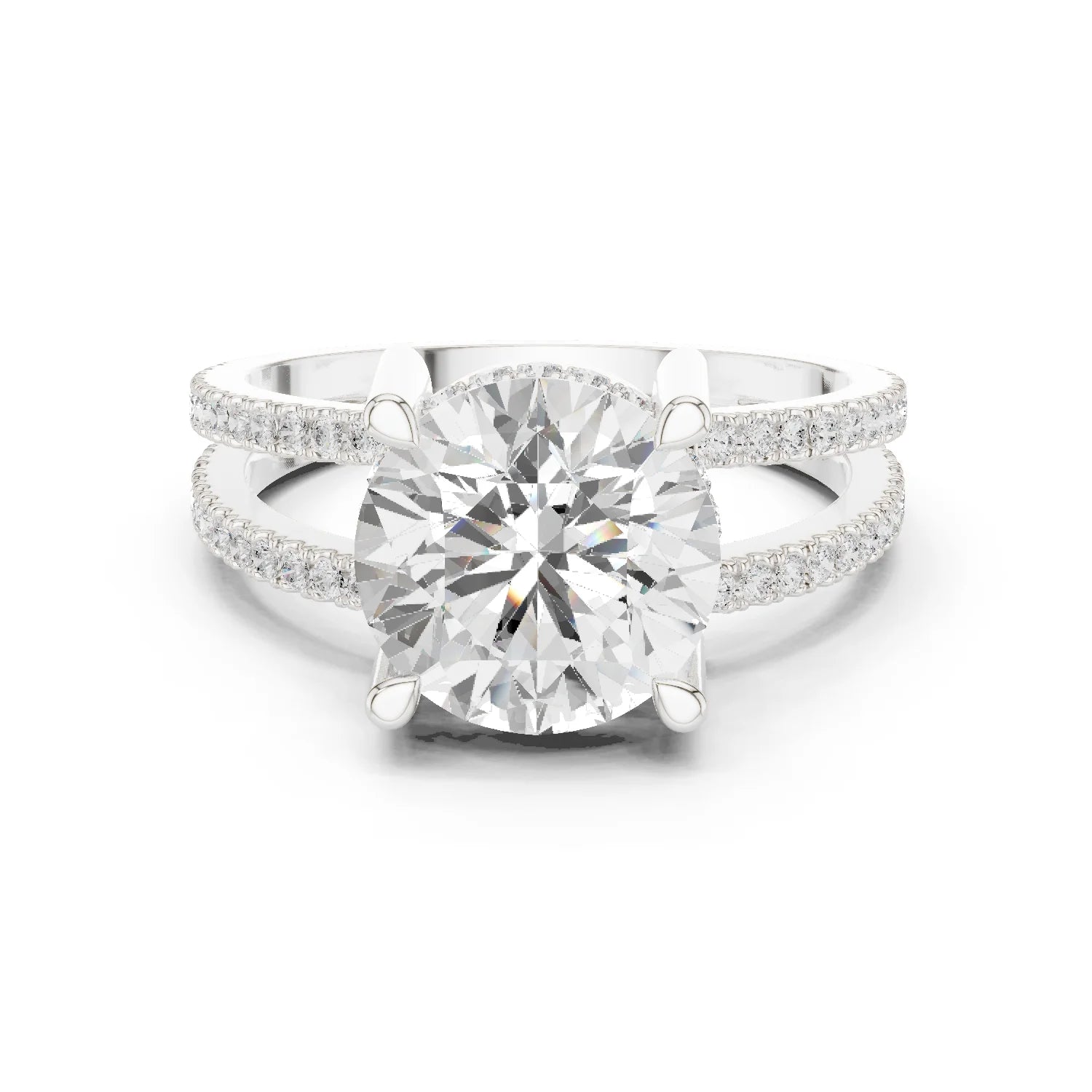 Round Cut Diamond Split Shank Engagement Ring